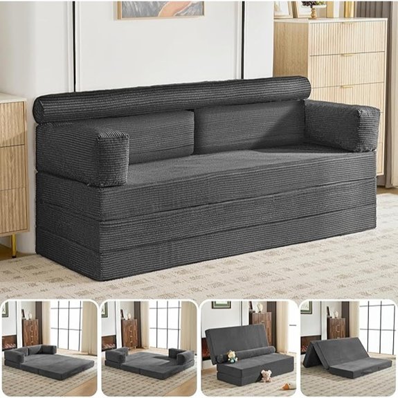 5-in-1 Convertible Sofa Bed with Pull Out Bed Grey