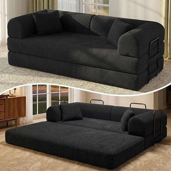 79 Convertible Corduroy Sofa Bed (Black)