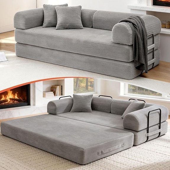 79 Convertible Corduroy Sofa Bed with Washable Covers