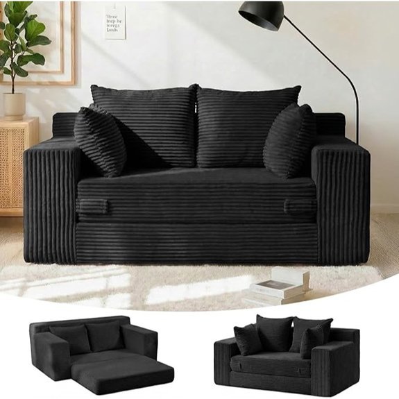 55 Corduroy Sleeper Sofa Bed with 4 Pillows No Assembly