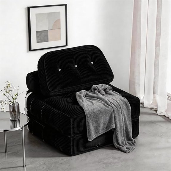 Flannel Futon Couch Bed with Pillow and Blanket (Black)