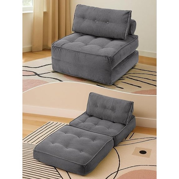 Folding Sofa Bed Convertible Sleeper Chair with Pillow (Grey)
