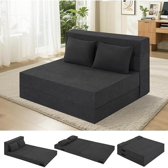Fvkind Folding Sofa Bed Chair with Memory Foam Dark Grey