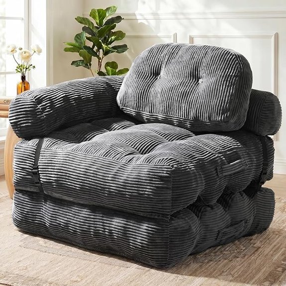 L-Shaped Folding Sofa Bed Convertible Futon Dark Gray